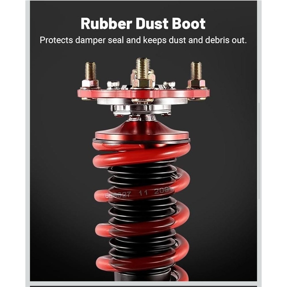 Adjustable Coilover Shock Strut Kit Set 4 Red 1-3in Drop Front Rear Suspension - Picture 4 of 10